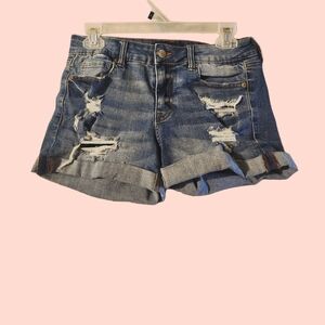 aeropostale blue denim low rise midi ripped shorts with rolled cuffs Size 8